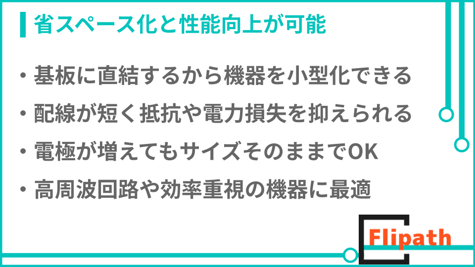 フリップチップボンディングのメリットについての説明画像